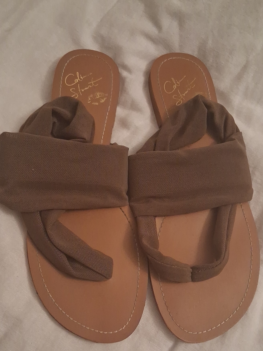 Colin Stuart Brown/Tan Knotted Fabric Slide Sandals